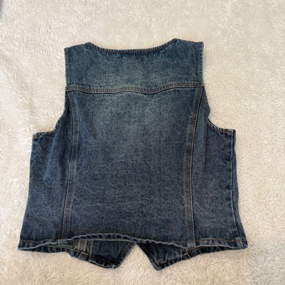 Womens Cotton Sleeveless Denim Vest M Western Boho Indie Festival Summer Resort - Picture 2 of 5